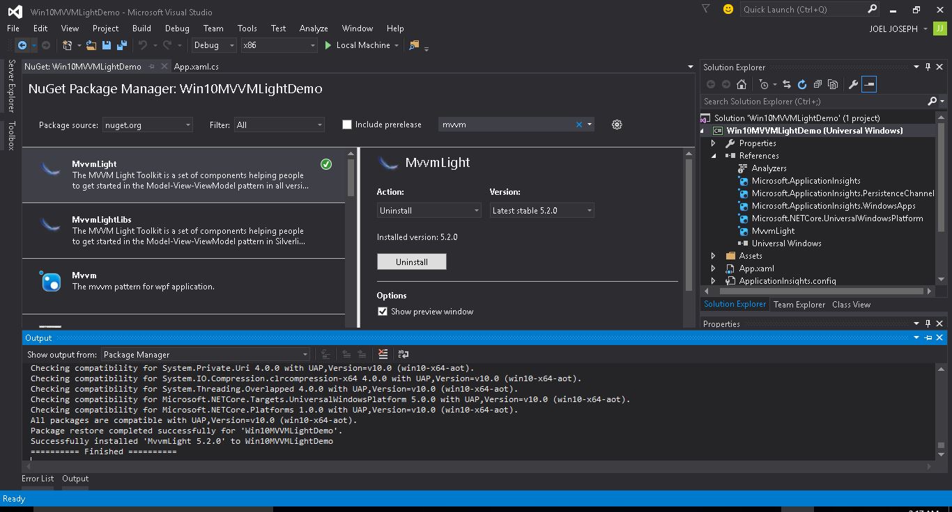 Using  MVVM Light with Universal Windows App For Windows 10